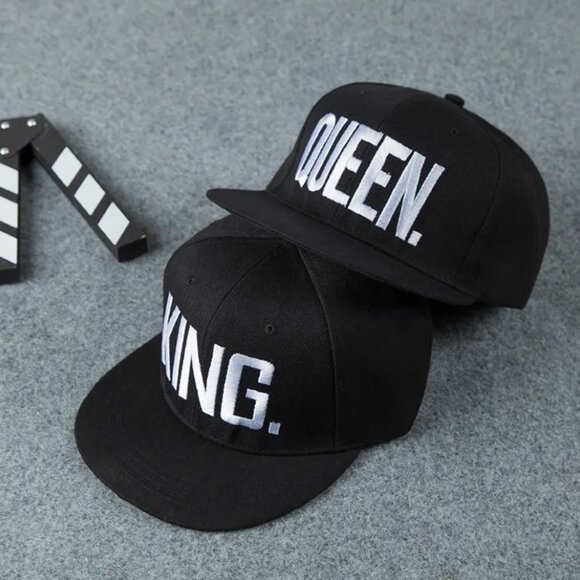 Lot of 2 KING. & Queen. Snapback Hat Flat Brim Baseball Cap Black, White Letters - Picture 3 of 4